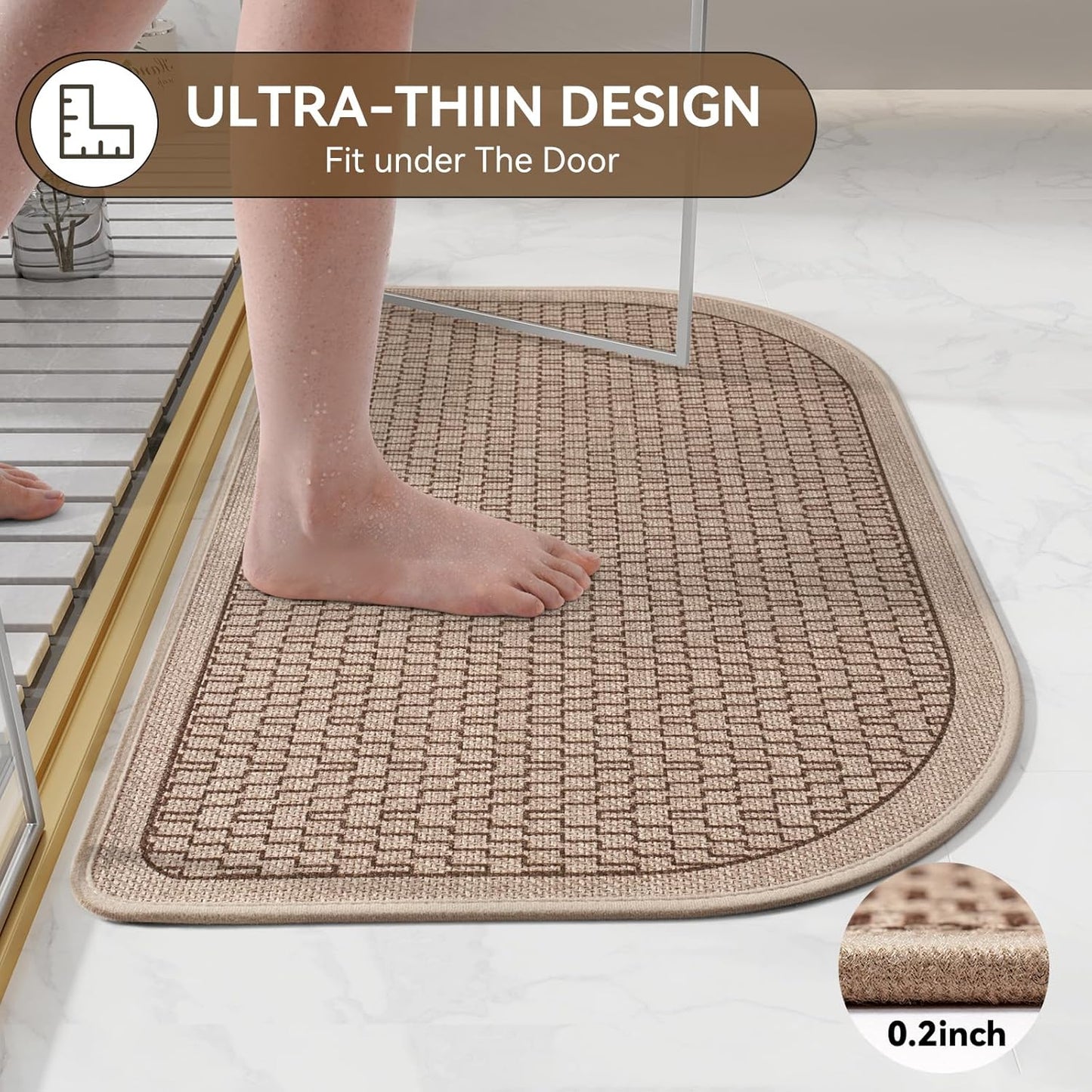YDKGL Ultra Thin Bathroom Rugs Mat Quick Dry Absorbent Non Slip Bath Mat Bath Mats for Bathtub Mat Bathroom Carpet Fit Under Door Washable Floor Rubber Half Round Bath Rugs Grey 16x24