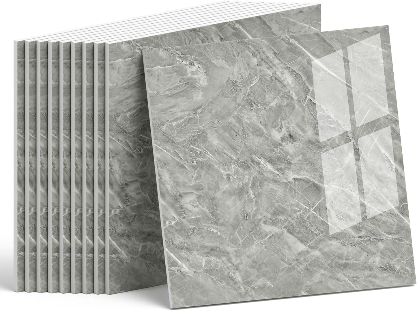 WADILE 10pcs Peel and Stick Shower Waterproof Marble Tiles Wall Panels, 11.8"x11.8" Self-Adhesive Backsplash, for Home Bathroom, Kitchen, Living Room White (Not Real Tile)