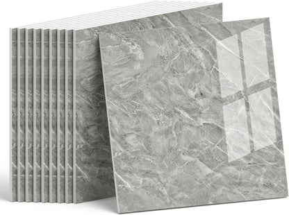WADILE 10pcs Peel and Stick Shower Waterproof Marble Tiles Wall Panels, 11.8"x11.8" Self-Adhesive Backsplash, for Home Bathroom, Kitchen, Living Room White (Not Real Tile)