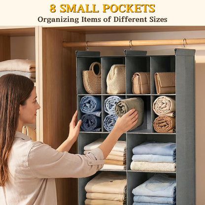 Ofiray-home 6 Tier Hanging Closet Organizer, 16 Compartments Sweater Organizer for Closet with 3 Sturdy Hooks, Closet Organizers and Storage, Wardrobe, Rv, Garment Rack, Grey