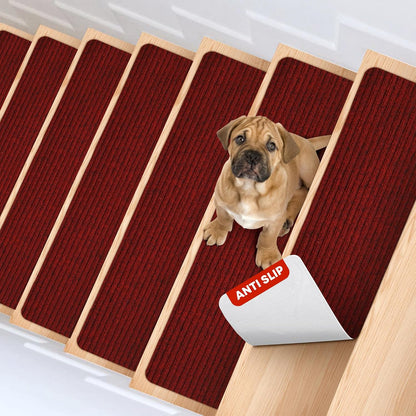 MBIGM 8" X 30" (15 in Pack) Nonslip Carpet Stair Treads Non-Skid Safety Rug Slip Resistant Indoor Runner for Kids Elders & Pets with Reusable Adhesive - Brown - Non Slip Stair Treads Indoor