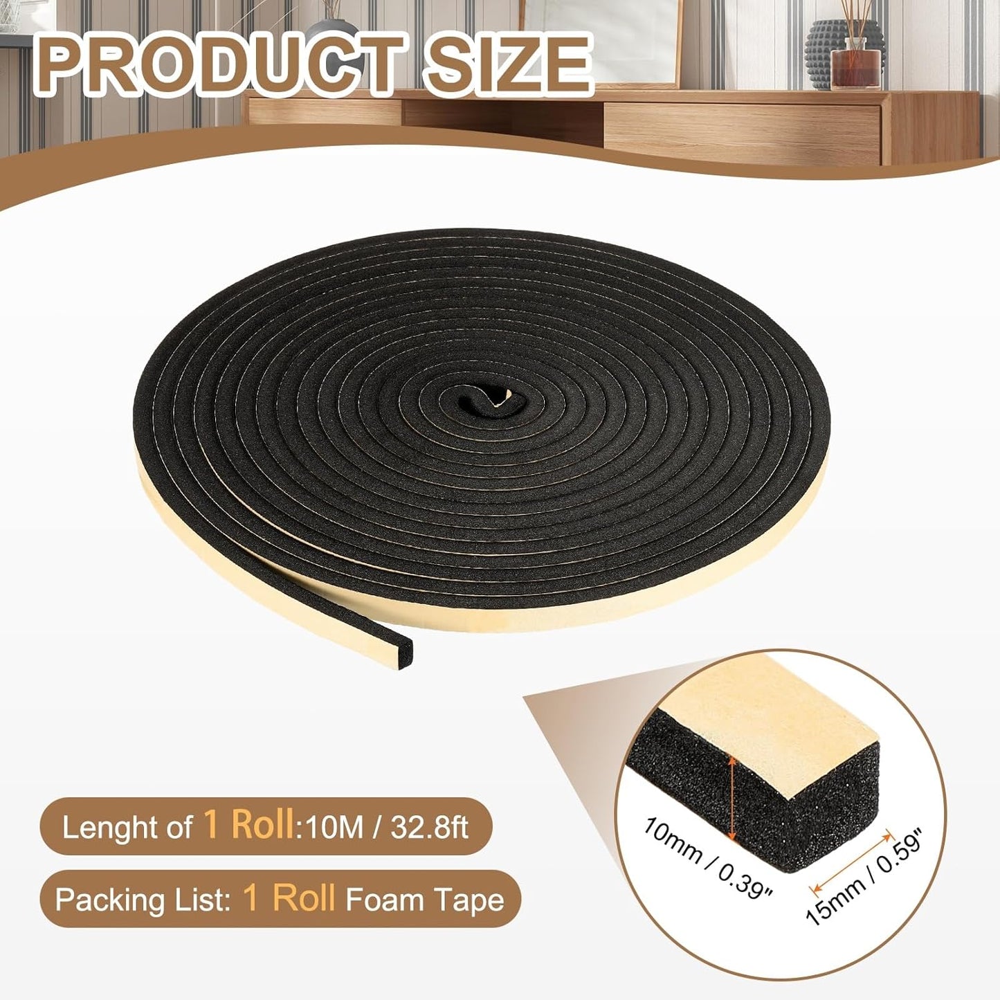 PATIKIL Foam Insulation Tape, 1-1/2" W x 1/8" t x 32.8FT Self Adhesive Weather Stripping Door Seal Strip for Door Window Air Conditioning, Black - Colors A