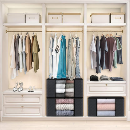 Fab totes 6 Pack Storage Bags for Clothes and Blanket, Foldable Closet Organizers and Storage with Zippers, Clear Window and Handles, Fabric Storage Bins for Sweater, Comforter, Bedding,Linen Sheets