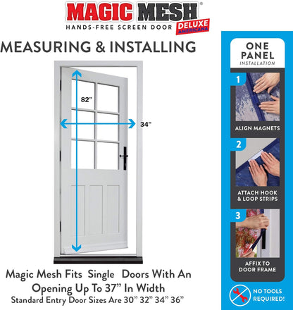 Magic Mesh Deluxe, Black | Magnetic Screen Door, Heavy Duty, Magnetic Closure, Door Net, Patio Screen, Sliding Door Screen, Bug Screen for Doorways, Kid & Pet Friendly | Size 39" x 83" (Pack of 1)