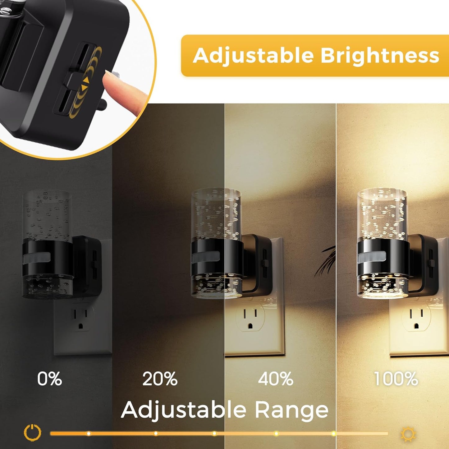 L LOHAS LED Motion Sensor Night Light,Dimmable Night Lights Plug into Wall, 2 Pack Acrylic Nightlight with 0-100 LM Adjustable Brightness, 3000K Plug in Night Light for Bathroom Hallway