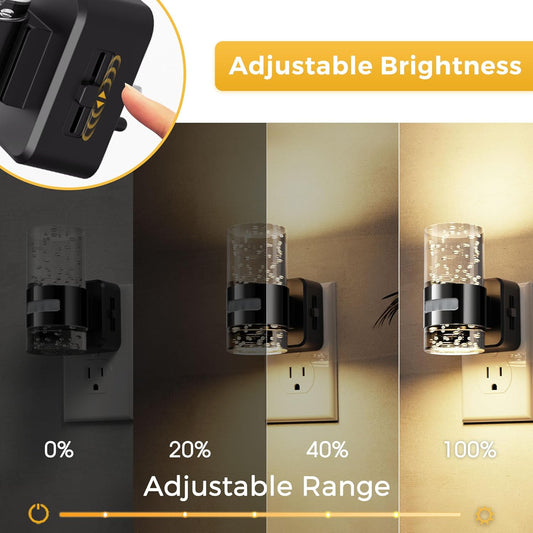 L LOHAS LED Motion Sensor Night Light,Dimmable Night Lights Plug into Wall, 2 Pack Acrylic Nightlight with 0-100 LM Adjustable Brightness, 3000K Plug in Night Light for Bathroom Hallway