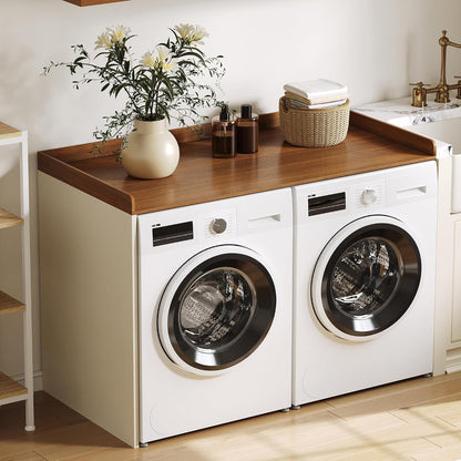 ChooChoo 2-Tier Washer Dryer Countertop with Adjustable Shelf, Spacious Laundry Room Storage for Folding Clothes and Efficient Organization, Walnut