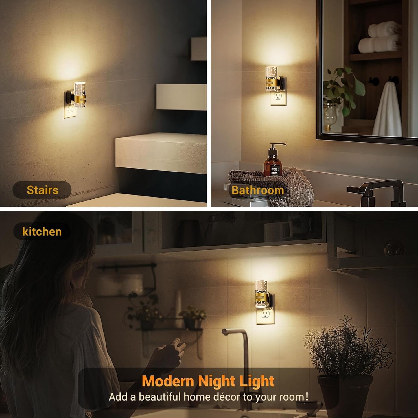 JandCase Motion Sensor Night Light, Night Lights Plug into Wall,3000K Soft White 0-100 LM Dimmable LED Night Light, Motion Activated Nightlight for Bathroom Hallway Decor