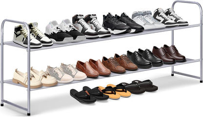 MISSLO 3-Tier Long Shoe Rack for Closet Shoe Organizer for Closet Floor Entryway Storage Stackable Wide Shoe Shelf Stores 24 Pairs of Men Sneakers, Black