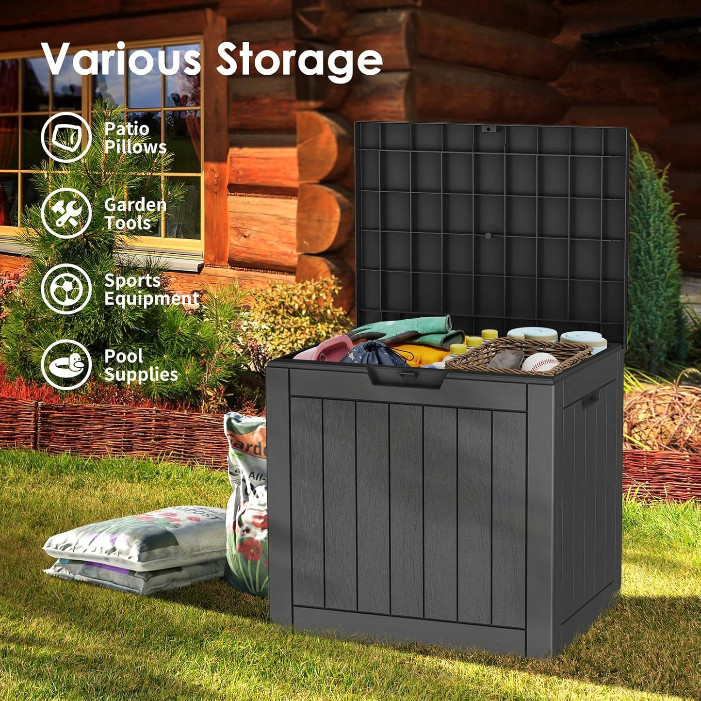 TARKARI 320 Gallon Lockable Resin Deck Box, Waterproof & UV-Resistant Outdoor Storage Box for Outdoor Cushion Storage, Garden Tools & Pool Accessories Storage, Black