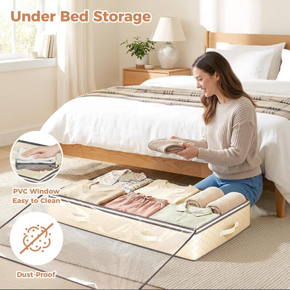 Budding Joy 90L Under Bed Storage Containers, 4 Pack Closet Organizers Grey | Foldable underbed storage bins for linen sheets, blanket, clothing, comforter, sweaters, pillows, wrapping paper