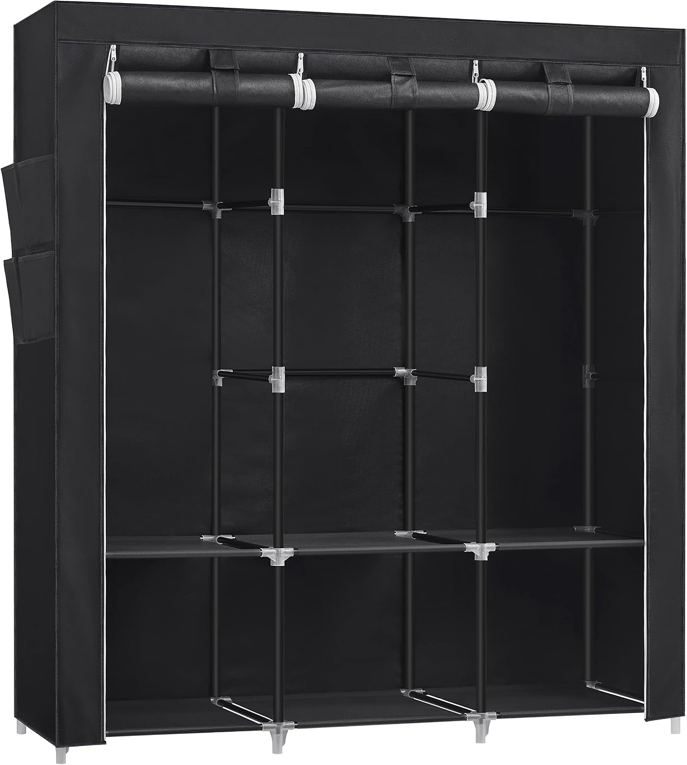 SONGMICS Portable Closet, Wardrobe Closet Organizer with Cover, 3 Hanging Rods and Shelves, 4 Side Pockets, 51.2 x 17.7 x 65.7 Inches, Large Capacity for Bedroom, Living Room, Ink Black URYG092B02