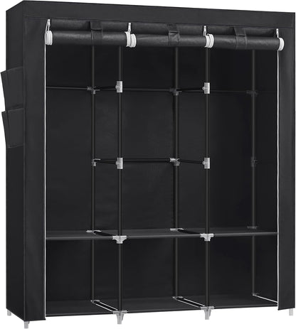 SONGMICS Portable Closet, Wardrobe Closet Organizer with Cover, 3 Hanging Rods and Shelves, 4 Side Pockets, 51.2 x 17.7 x 65.7 Inches, Large Capacity for Bedroom, Living Room, Ink Black URYG092B02