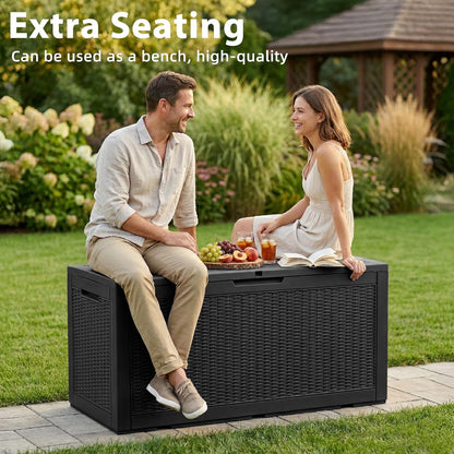 125Gal Outdoor Storage Box, Lockable Deck Box with Hydraulic Lid | Waterproof UV-resistant, Durable outdoor bin for patio cushions, pool accessories & garden tools. Keeps contents secure & dry