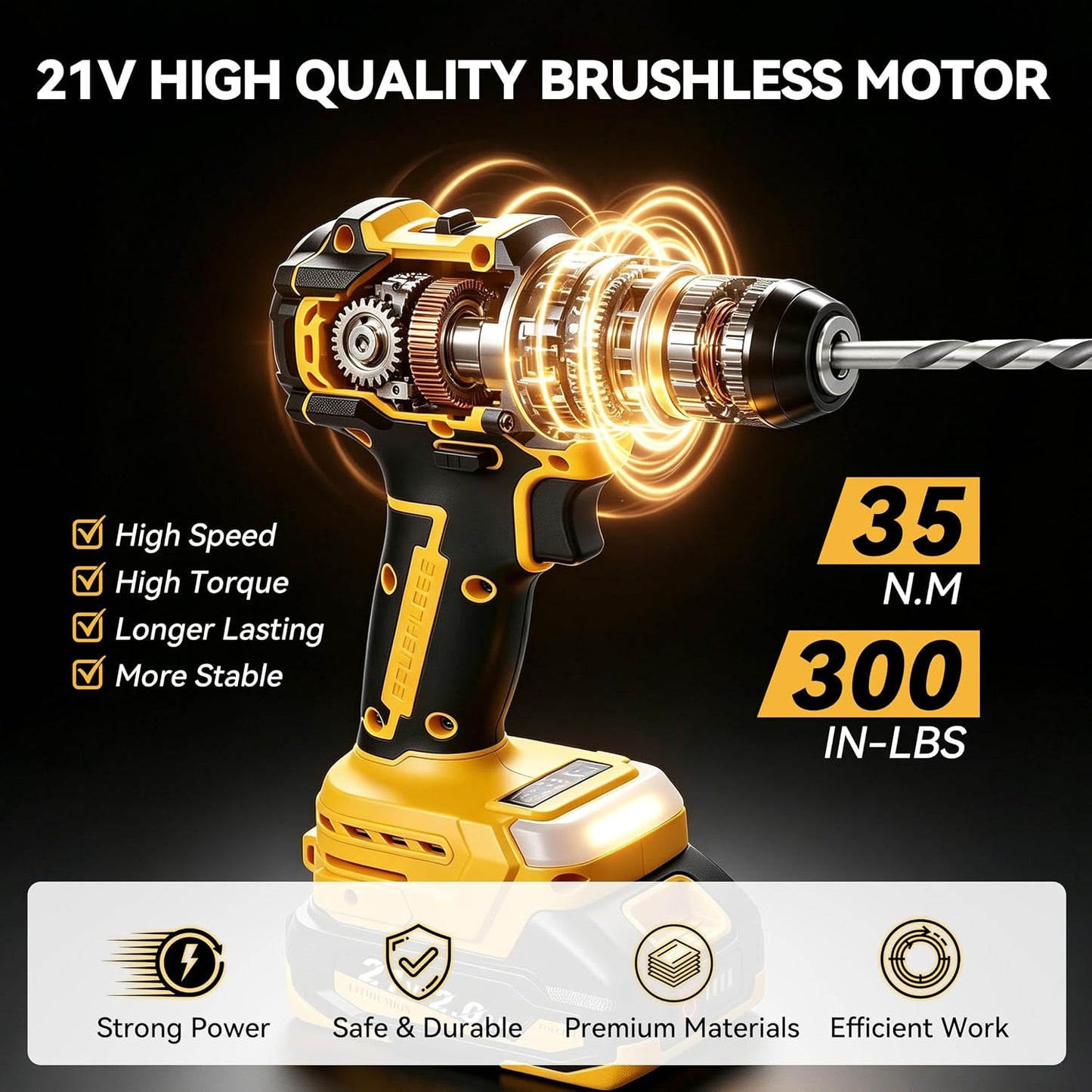 21V Brushless Cordless Drill Set, 35N.m Max Torque | 118Pcs Household Tool Kit, 2×21V 2.0Ah Batteries, Fast Charger, 2 Variable Speed, 20+3 Clutch Settings, Home Repair, DIY Gift