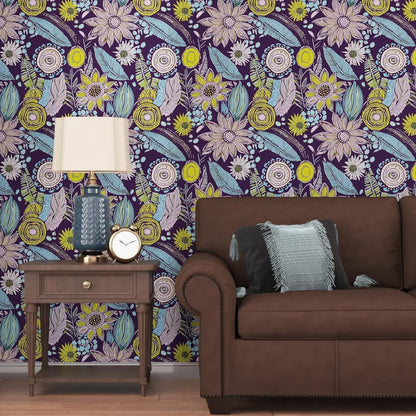 Blue Wallpaper Peel and Stick,Vintage Boho Floral Contact Paper 17.5" x 118", Retro Botanical Flower Wall Paper Self Adhesive Removable Waterproof for Walls Shelves Cabinet Table (Blue,Yellow, Green)
