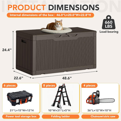32 Gallon Deck Box Outdoor Indoor Waterproof Storage Box for Patio Furniture, Pool Accessories, Garden Tools, and Cushion Storage, Black