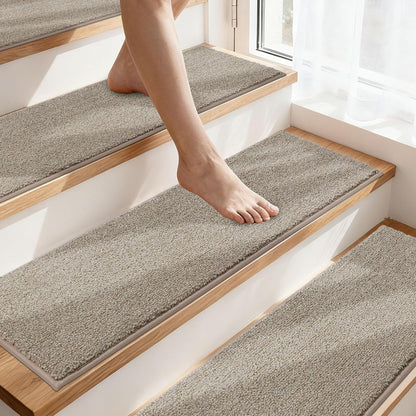 COSY HOMEER Stair Treads Non-Slip Carpet Stair Treads for Wooden Steps, Indoor Stair-Runner Rugs for Kids Elders & Pets 28"x9" (4Pc, Dark Gray)