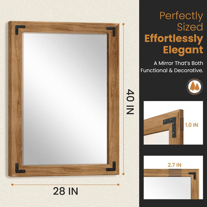 TRAHOME Full Length Mirror with Wooden Frame, 56"X22" Solid Wood Standing Floor Mirror for Farmhouse, Bathroom, Bedroom Decor, Hanging or Leaning Wall-Mounted