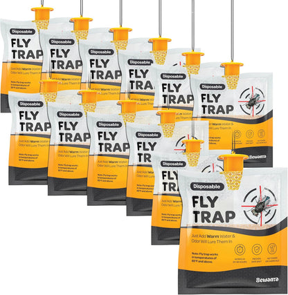 Outdoor Fly Trap Bags [Set of 4] Disposable Fly Traps Outdoor - Hanging Fly Traps with dissolvable Non-Toxic Bait - Bug Catcher Killer for All Flies for Outside Bug Control Patio, Barn and Ranch Etc