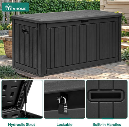 YITAHOME 100 Gallon Large Outdoor Deck Box | Waterproof Resin Storage Box, Lockable Indoor Outdoor Storage Container for Patio Furniture Cushions, Pool Accessories