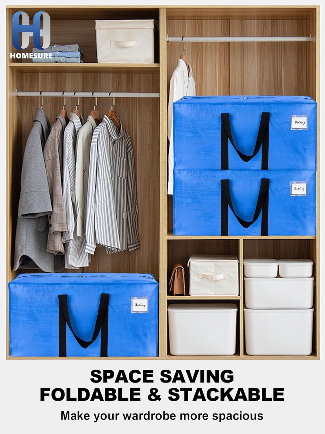 HOMESURE Supports 200lbs Heavy Duty Moving Bags - Strong Zipper & Wrap-Around Handles - Water-Resistant Storage Totes, Durable Alternative to Moving Boxes - 8 Pack - Semi-Transparent