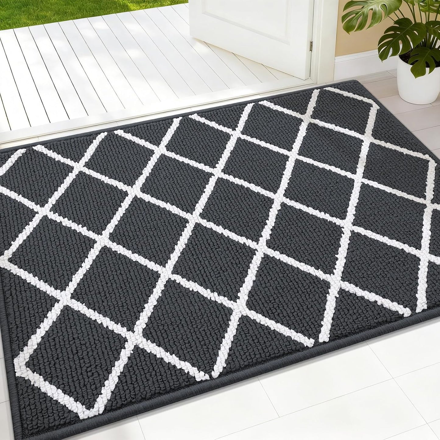 Finchitty Indoor Door Mat, Dirt Resistant and Absorbent, Low-Profile, Non-Slip, Washable Inside Floor Mats for Front Door, Back, and Entrance, 32" x 20", Grey