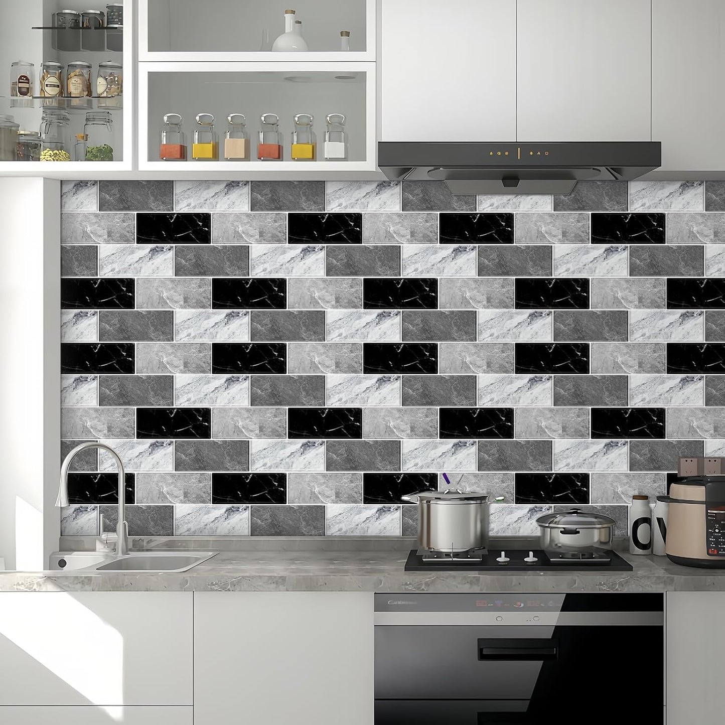 10 Sheets Peel and Stick Backsplash for Kitchen 12"X12" Back Splash Adhesive Subway Wall Tile Flat Vinyl Sticker for Bathroom on Renter Friendly Marble 2-6 (Not 3D Tile)