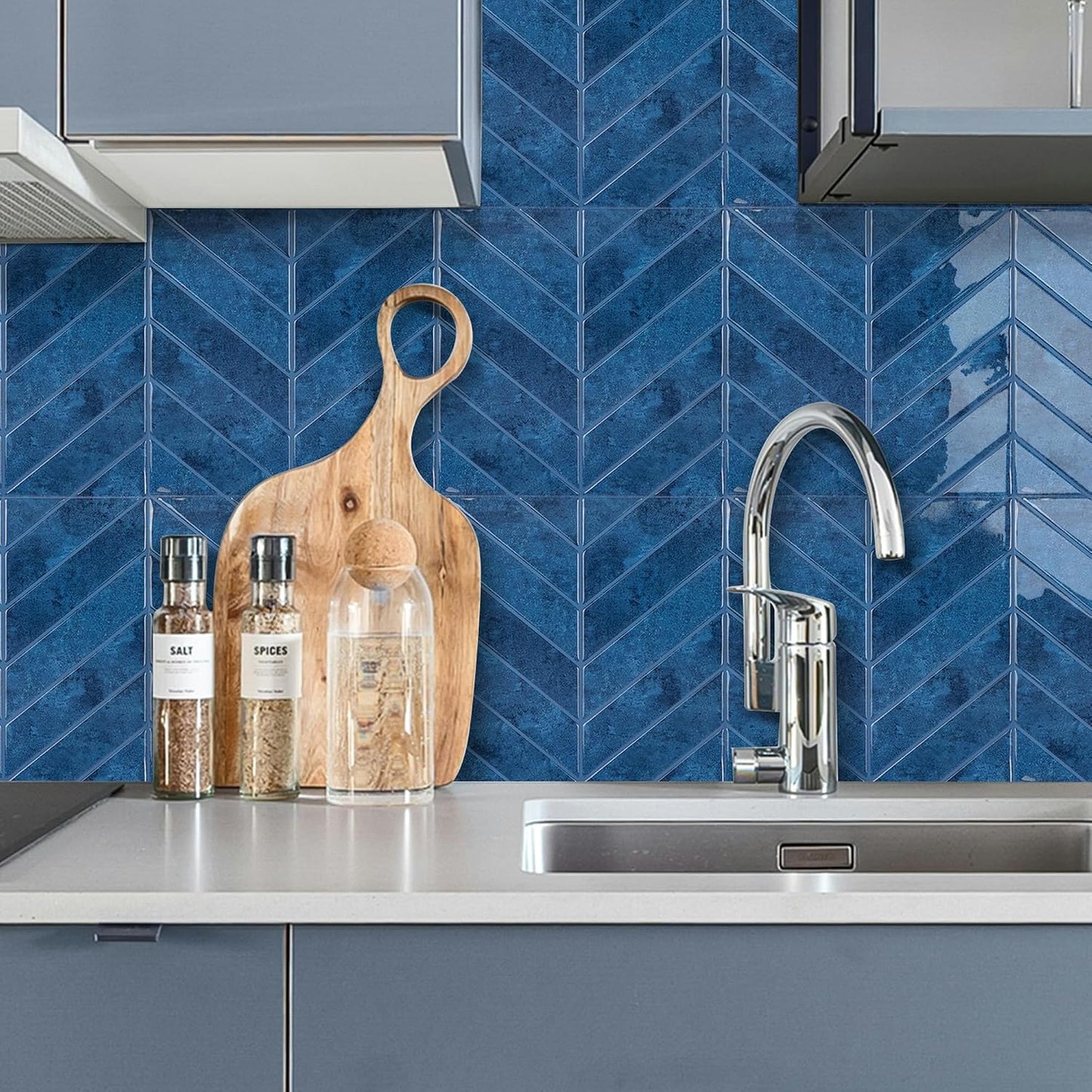 Peel and Stick Subway Backsplash Tiles, 5 Pack, 12 x 12 in, Almond | extra thick 3D wall panels, heat and water resistant wall panels, easy DIY kitchen, bathroom, laundry, fireplace wall décor