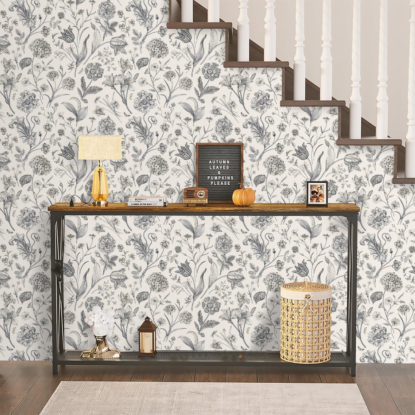 Black and Beige Peel and Stick Wallpaper Botanical Contact Paper 16.9inch x 118.1inch Floral Wall Paper Peel and Stick for Bathroom Bedroom Removable Self Adhesive Wallpaper Decor Vinyl