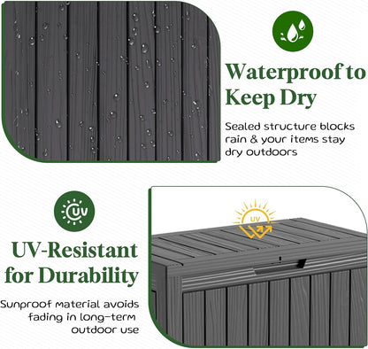PatioZen 50 Gallon Deck Box Outdoor, Weatherproof Resin Patio Storage Box, Waterproof Outdoor Storage Boxes with Lid Lockable for Cushions, Garden Tools,Grey