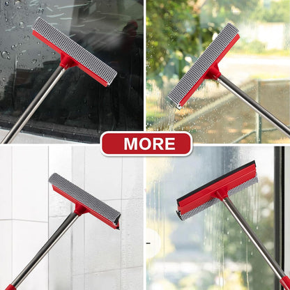 15.9" Window Squeegee for Home and Car Cleaning,2 in 1 Window Cleaner with Long Stainless Steel Handle,Sponge Car Squeegee for Gas Station, Glass,Shower,Outdoor High Window Cleaning