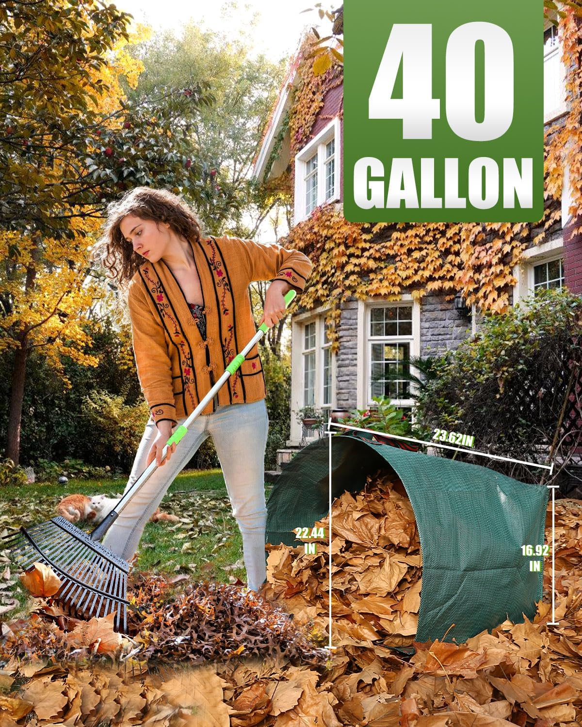Outdoor Metal Leaf Bag Holder Stand, Fits 30-45 Gal Garbage Bags, Portable | Yard waste bag holder, Garden trash bag frame, Freestanding leaf bag stand, Camping garbage can, Disposable bag holder