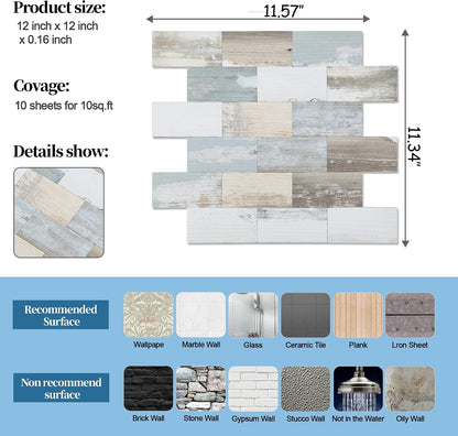 2026 New Upgrade Peel and Stick Backsplash Tile, Peel and Stick 11.34" X 11.57" Wall Tile for Kitchen, Bathroom, Fireplace, Laundry (Beige Ecru, 10 Packs)