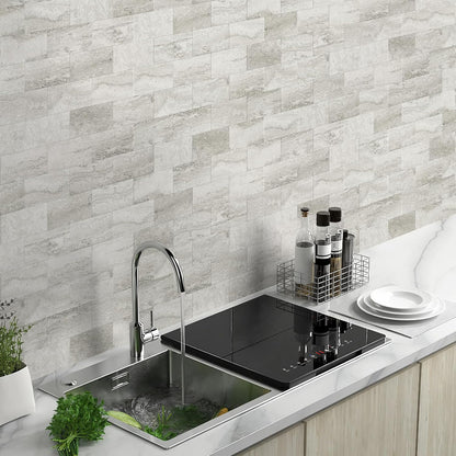 Vamos Tile 100-Piece Glossy Dolomite White Peel and Stick Backsplash Tile,3''x6'' PVC Subway Tile with White Grout, Stick on Backsplash for Kitchen/Bathroom/Fireplace