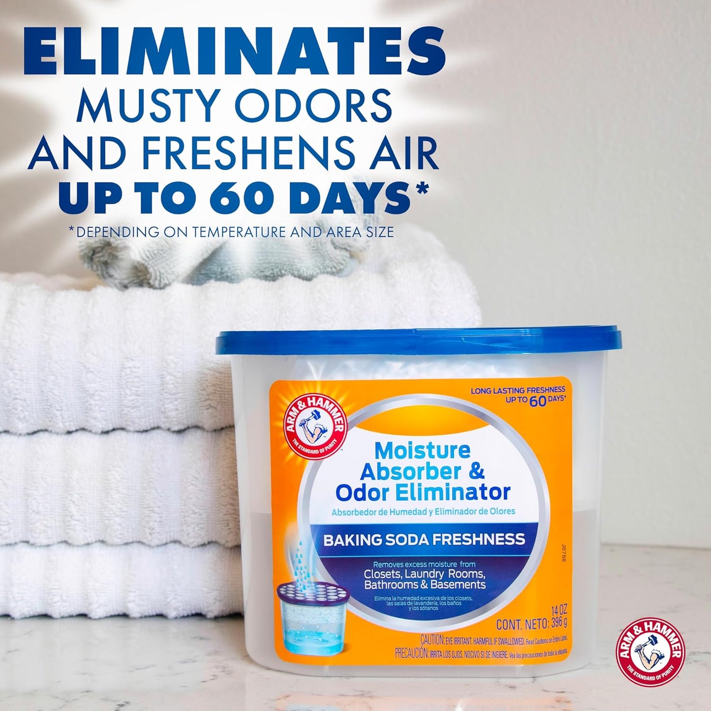 Arm & Hammer Essentials Disposable Moisture Absorber and Odor Eliminator Tub, Fragrance Free, 1 lb., Attracts and Traps Excess Moisture, Ideal Closet Dehumidifier (Pack of 3)