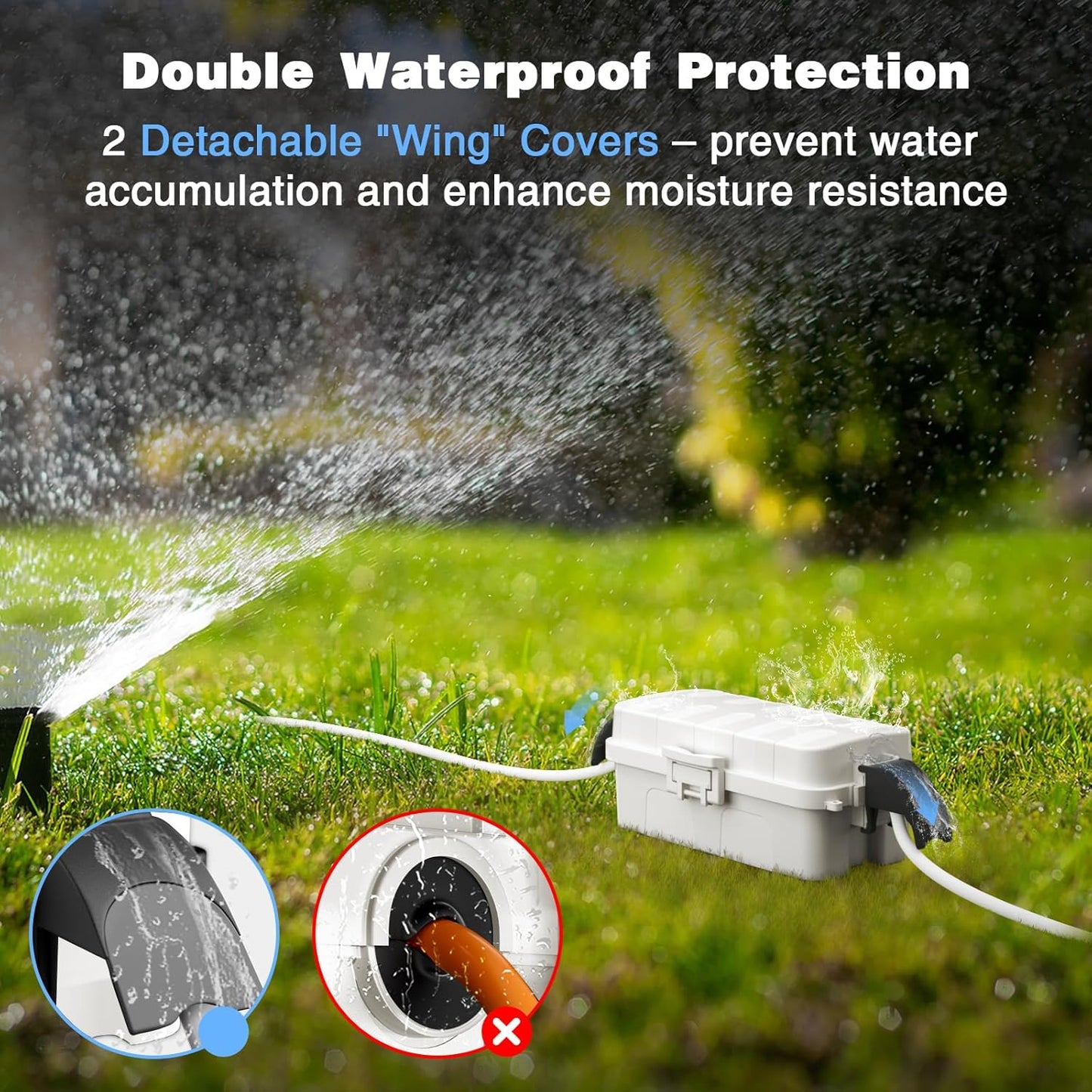 FLEMOON IP55 Outdoor Electrical Box Waterproof with Detachable Awning Covers, 7.1 * 3.9 * 2.4 inch Weatherproof Extension Cord Cover, Easy Installation for Outdoor Plug, Outlet, String Lights, Black