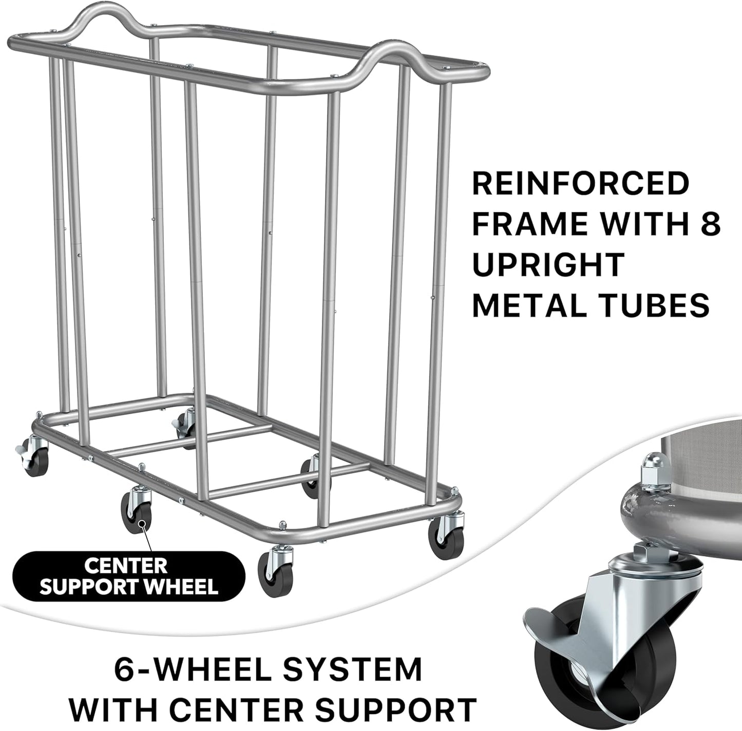 Simple Houseware Extra Large 2 Section Rolling Laundry Cart 265L (70 Gal) – Heavy Duty Hamper with 2 Removable Bags & 6 Smooth Wheels – Commercial Laundry Organizer for Home, Hotel, Dorm, Gym, Gray