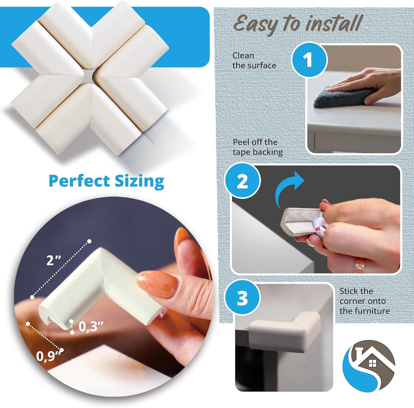 8-Pack Baby Proof Corner Protectors, Clear Furniture Safety Bumpers, Soft Rubber Foam Cushion Guards with Pre-Applied Adhesive, Child Proofing Pads for Tables, Cabinets, Desks, Glass Surfaces
