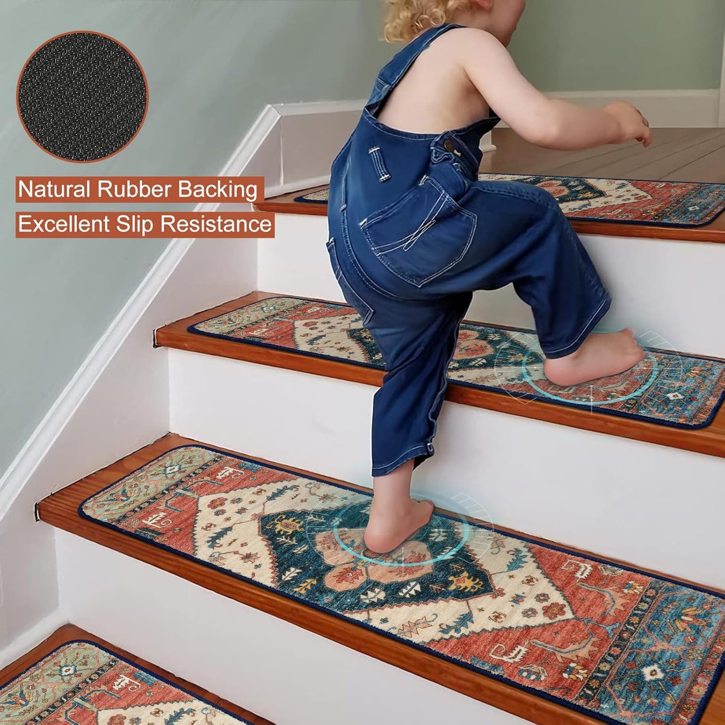 OJIA Stair Treads Non Slip for Wooden Steps Indoor 15PCS Carpet Stair Treads, Rubber Backing Stair Carpet Treads, Residue Free 8"x30" Staircase Step Treads Edging Stair Rugs for Kids & Pets, Gray