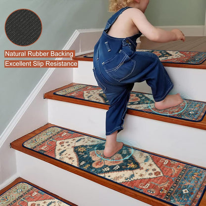 OJIA Stair Treads Non Slip for Wooden Steps Indoor 15PCS Carpet Stair Treads, Rubber Backing Stair Carpet Treads, Residue Free 8"x30" Staircase Step Treads Edging Stair Rugs for Kids & Pets, Gray