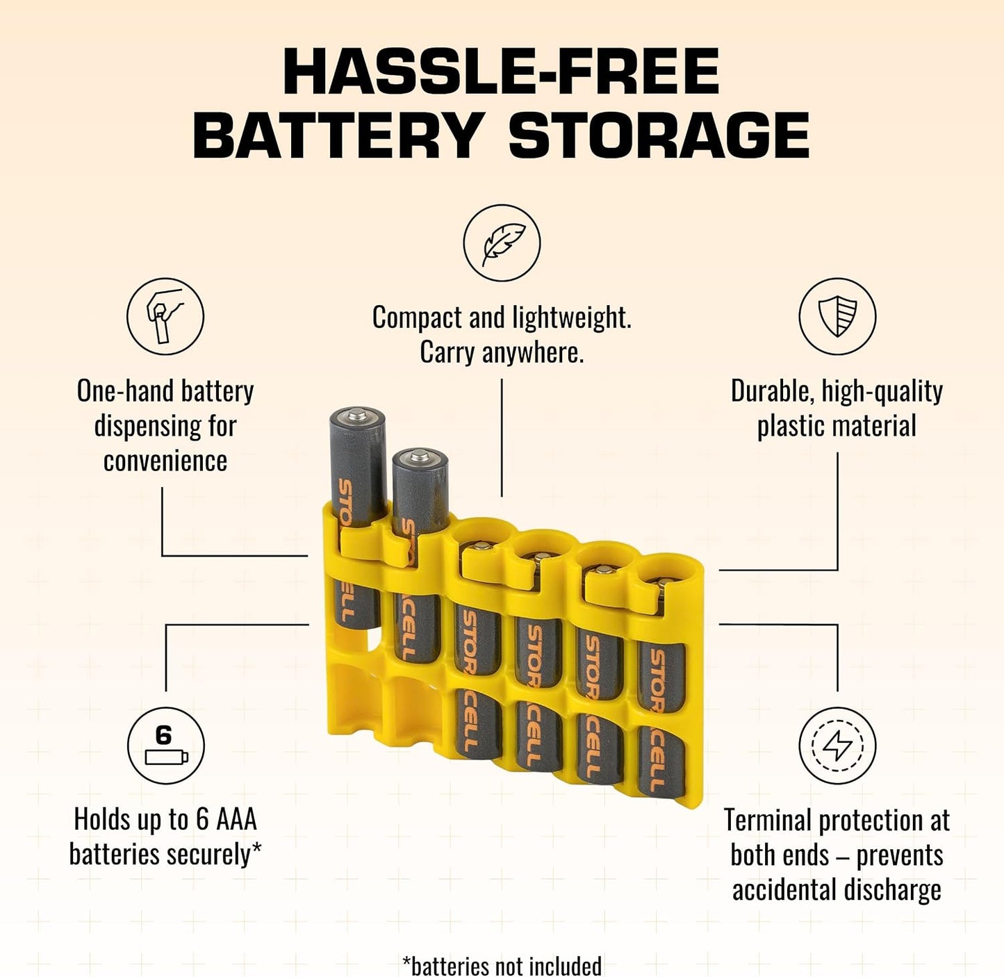Storacell SLAAAORG by Powerpax SlimLine AAA Battery Caddy, Orange, Holds 6 Batteries, 1 Count (Pack of 1)