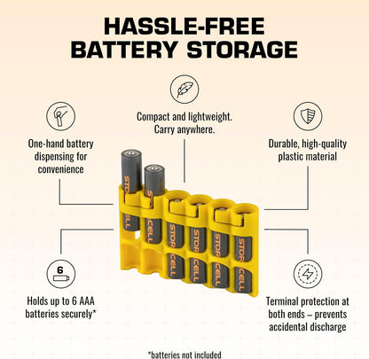 Storacell SLAAAORG by Powerpax SlimLine AAA Battery Caddy, Orange, Holds 6 Batteries, 1 Count (Pack of 1)