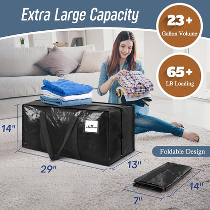 6 Pack Extra Heavy Duty Large Moving Bags with Strong Zipper & Comfortable Handles, Sturdy & Durable Clothes Storage Bags Totes Bins, Blue Packing Moving Boxes for College Supplies, Dark Blue