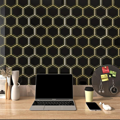 FunStick Dark Green Peel and Stick Backsplash Tile Stickers for Kitchen 12"x12" 3D Hexagon Self Adhesive Wall Tiles Peel and Stick Backsplash Stick on Tile for Bathroom Shower RV Waterproof 5 Sheets
