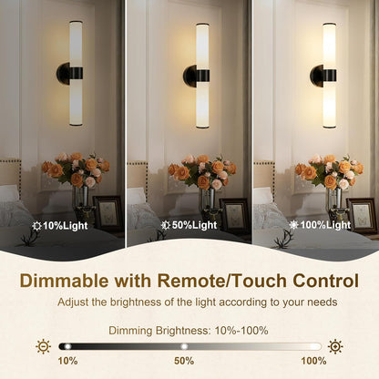 Morauroral Gold Battery Operated Wall Sconces Set of Two, Rechargeable Wall Sconce with Dimmable Remote Control, 20 Inch Wireless Sconce Wall Light for Bedroom, Living Room (Bulbs Included)