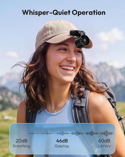 Gaiatop Mini Clip on Fan Portable, 180° Adjustable Personal Hat Fan Clip On, 3-in-1 Hands-Free Mini Portable Fans, Only 2.4 oz, 3-Speed Rechargeable, Outdoor Sports Travel Essentials, Women Men, Black
