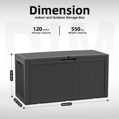 60 Gallon Outdoor Waterproof Storage Box, UV Resistant Resin Deck Box with Built-in Handle, Outdoor Storage Container for Patio Furniture, Garden Tools, Patio Cushions, Black