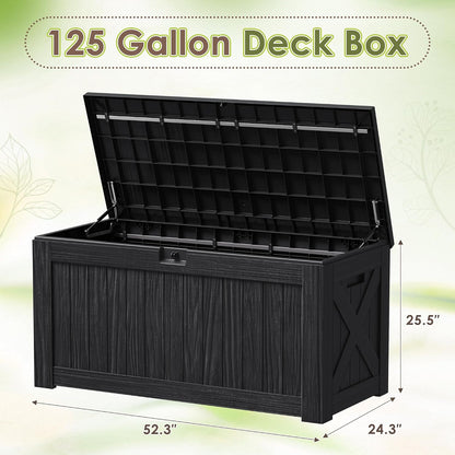 Devoko 100 Gallon Waterproof Large Resin Deck Box Indoor Outdoor Lockable Storage Container for Patio Furniture Cushions Garden Tools (100 Gallon, Black)