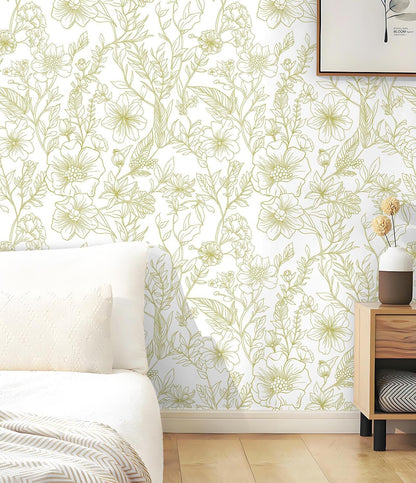 GloryTik Floral Peel and Stick Wallpaper, Removable Blue Floral Contact Paper, Self Adhesive Renter Friendly Wallpaper for Bedroom Living Room Bathroom (17.3" x 78.7")